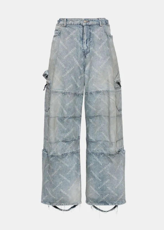 Blue Denim Cargo Pants Chic Wool Trousers