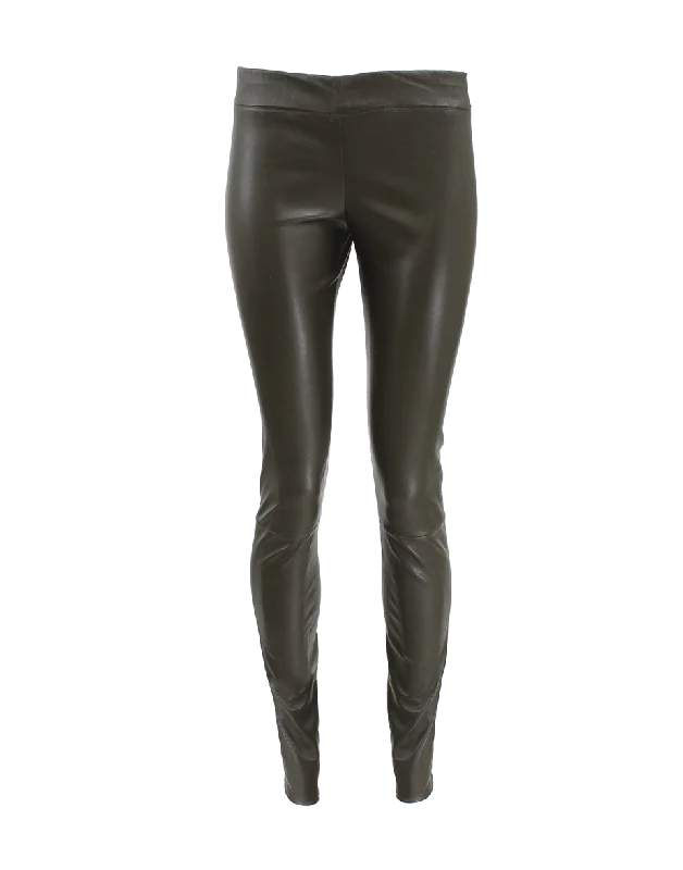 Pull On Moto Loden Leather Pants Formal Stretch Pants
