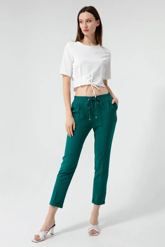 Woman Waist Laced Carrot Pants Casual Wide Pants