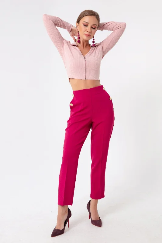 Female Gold Button Pants Elegant Silk Pants