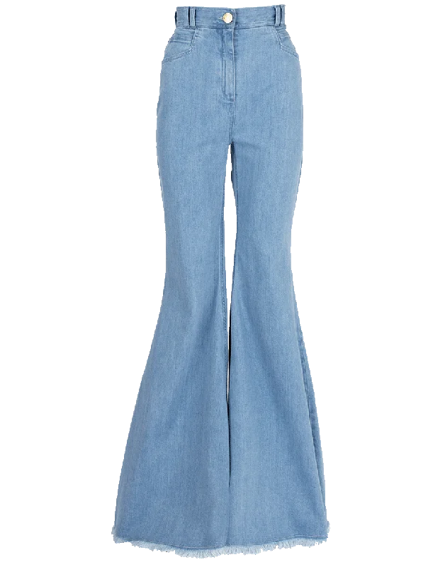 Flared Frayed Denim Pant Comfortable Denim Trousers