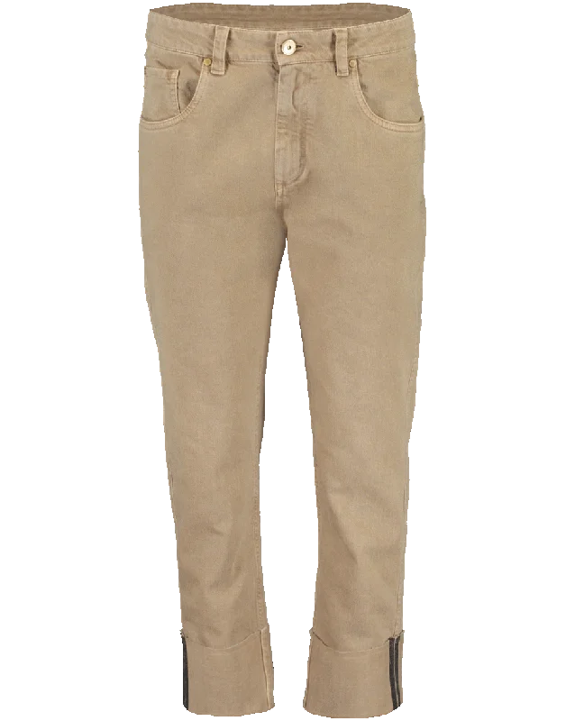 Raw Cuff Monili Stripe Pant Stylish Elastic Waist Pants