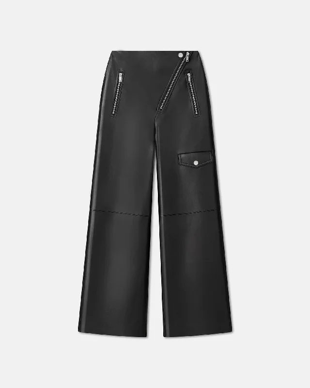 Hayes - Regenerated Leather Straight-Leg Pants - Black Comfy Zip-Up Pants