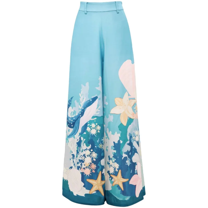 Leo Lin Women's Candied Pants Neptune Print in Seagrass Relaxed High-Waist Trousers