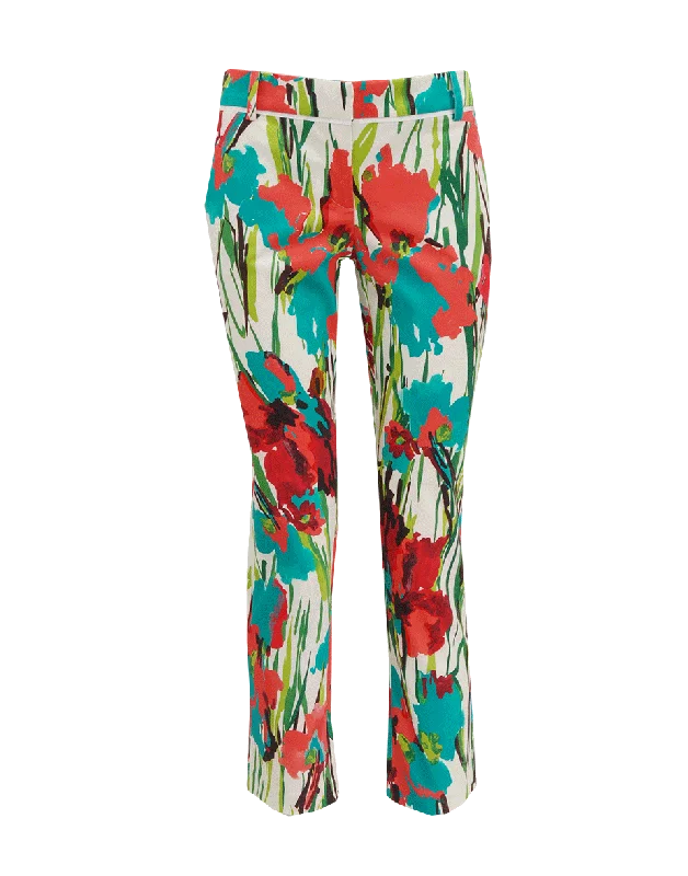 Floral Print Stretch Pant Fashionable Button-Up Pants
