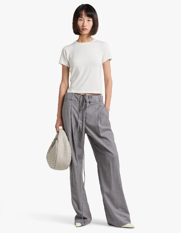 Asher Pleat Front Pant With Tie - Steel Grey Modern Skinny Pants