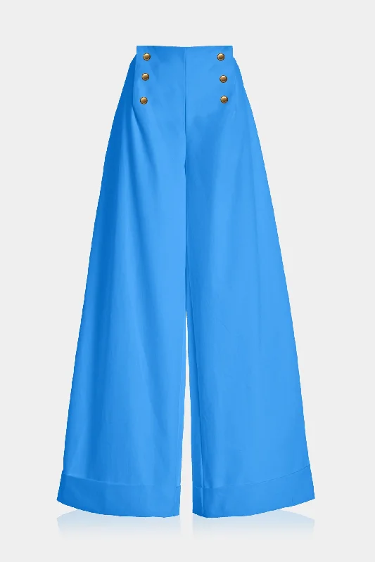 Blue Womens Plazzo Pants Comfy Zip-Up Pants