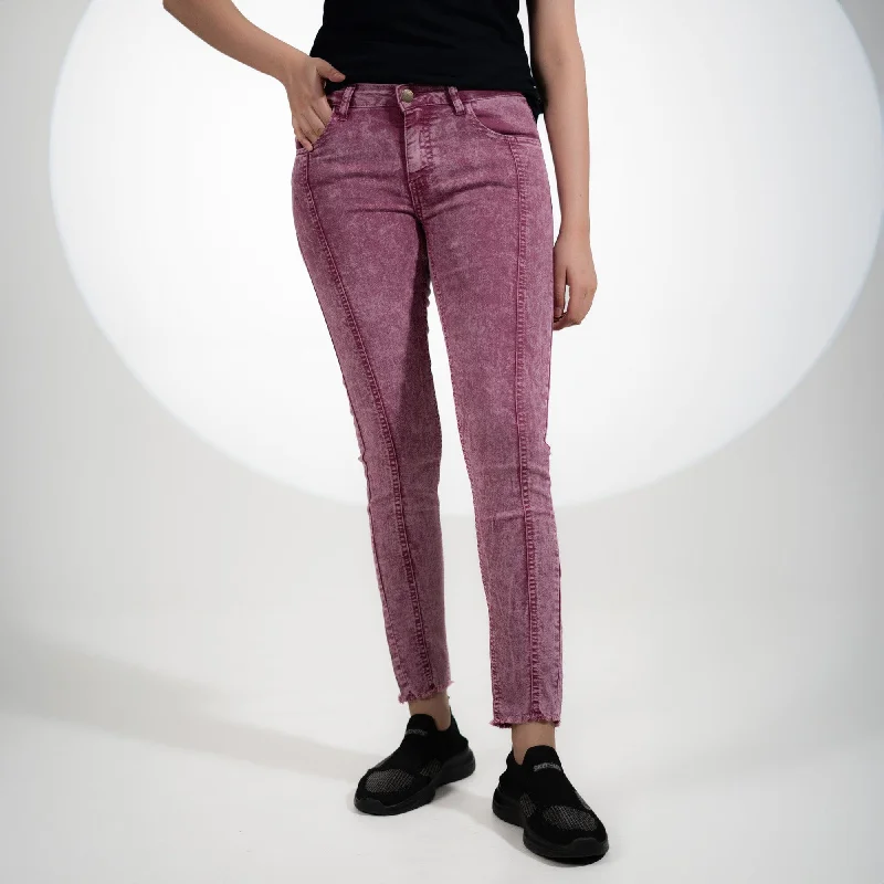 Women's Chic Acid Washed Skinny Denim Pants Comfy High-Waist Jeans