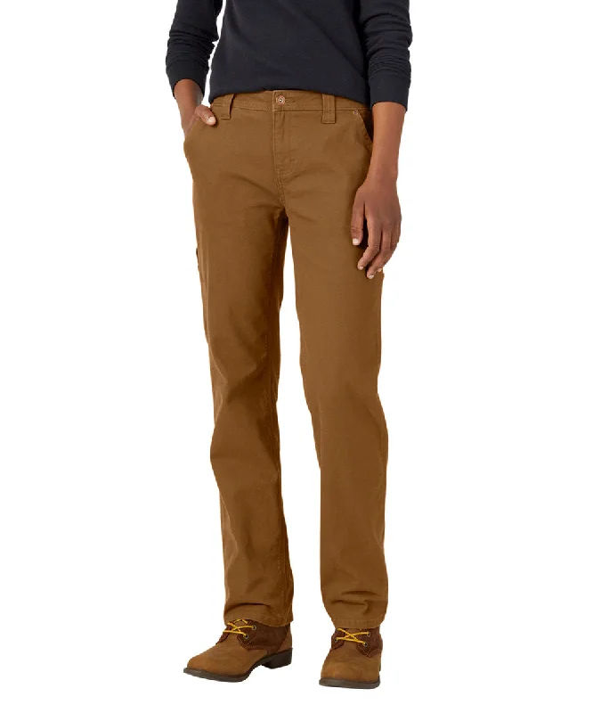 Dickies Women's Duck Carpenter Pants - Rinsed Brown Duck Fashionable Tapered Leg Pants