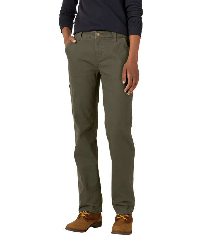 Dickies Women's Duck Carpenter Pants - Rinsed Moss Duck Chic Wool Trousers