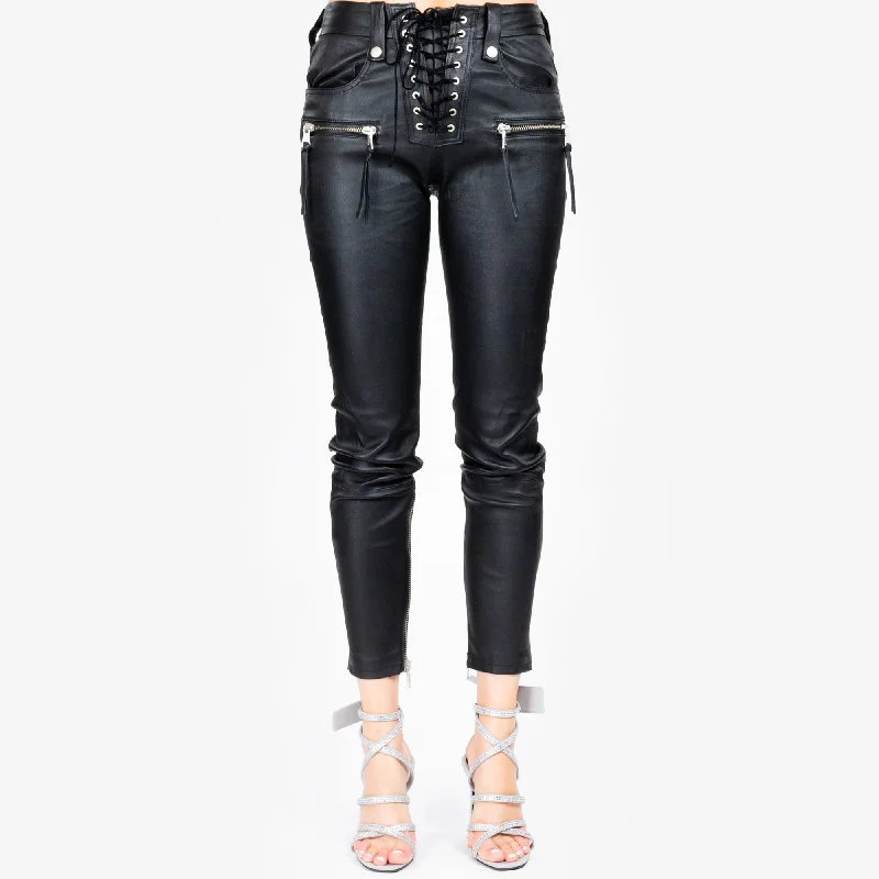 Womens Plonge Skinny Lace Up Pants Chic Wool Trousers