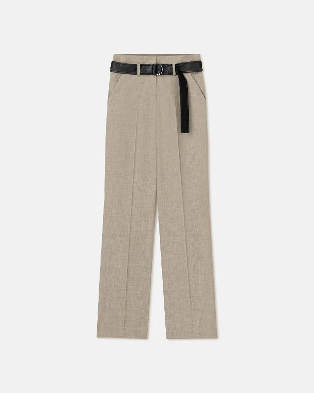 Ulani - Leather And Twill Suiting Wide-Leg Pants - Taupe/Black Comfortable Denim Pants