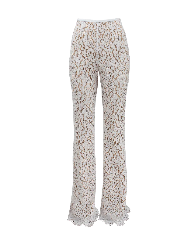 Side Zip Floral Lace Flared Pant Cozy Fitted Pants