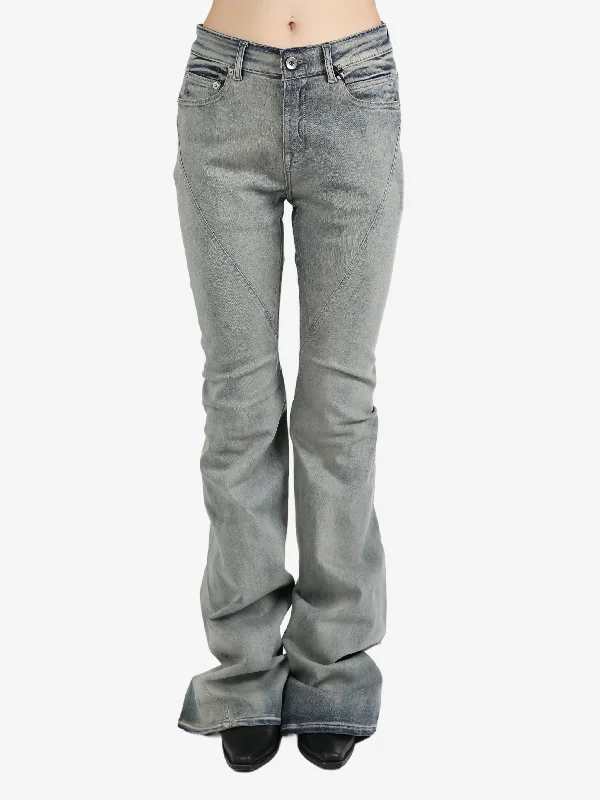 RICK OWENS DRKSHDW - Women Stretch Denim Bias Bootcut Pants Stretch Fit Pants