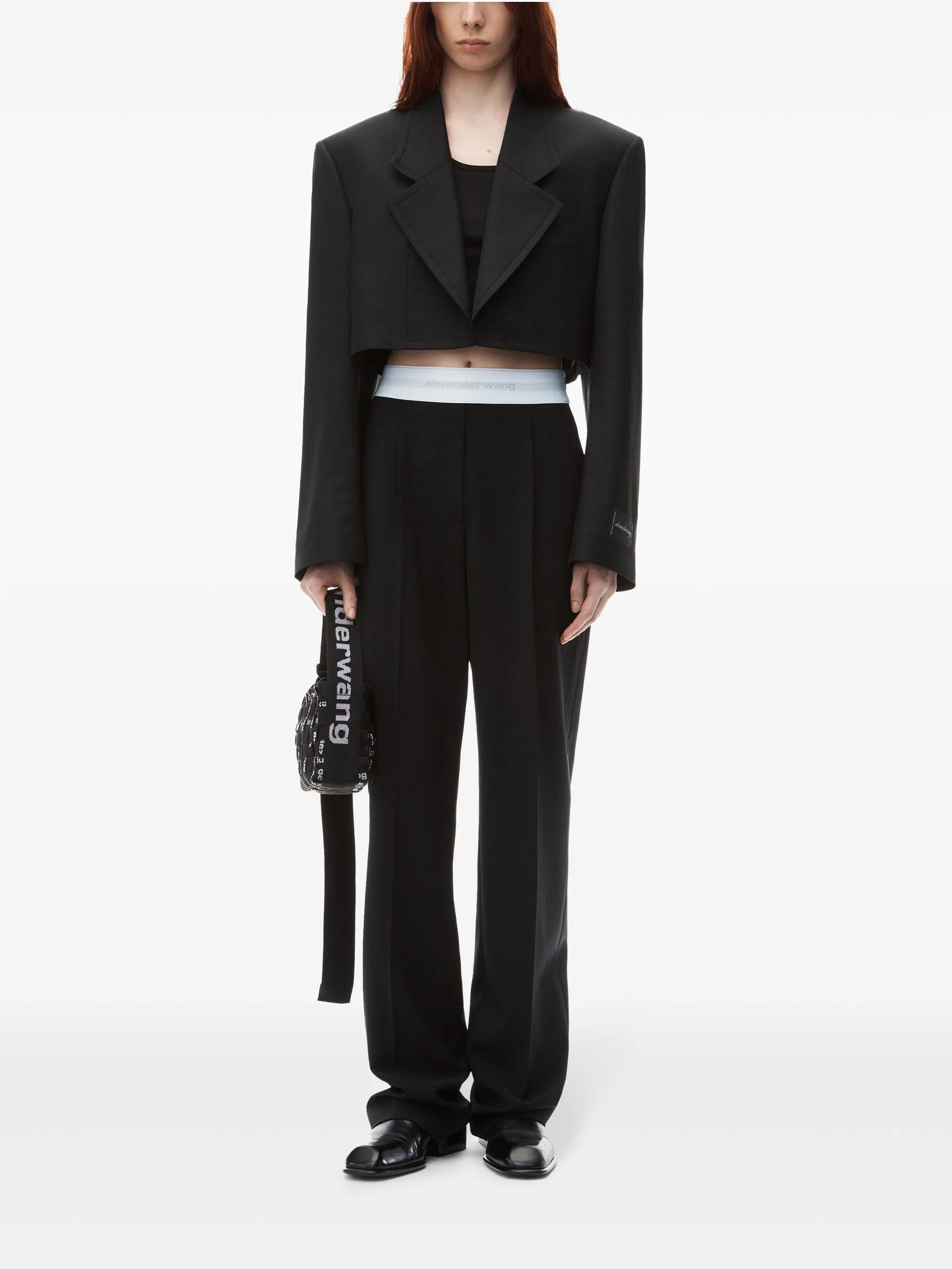 ALEXANDER WANG - Women High Waisted Pleated Pant With Logo Elastic Soft Stretch Pants