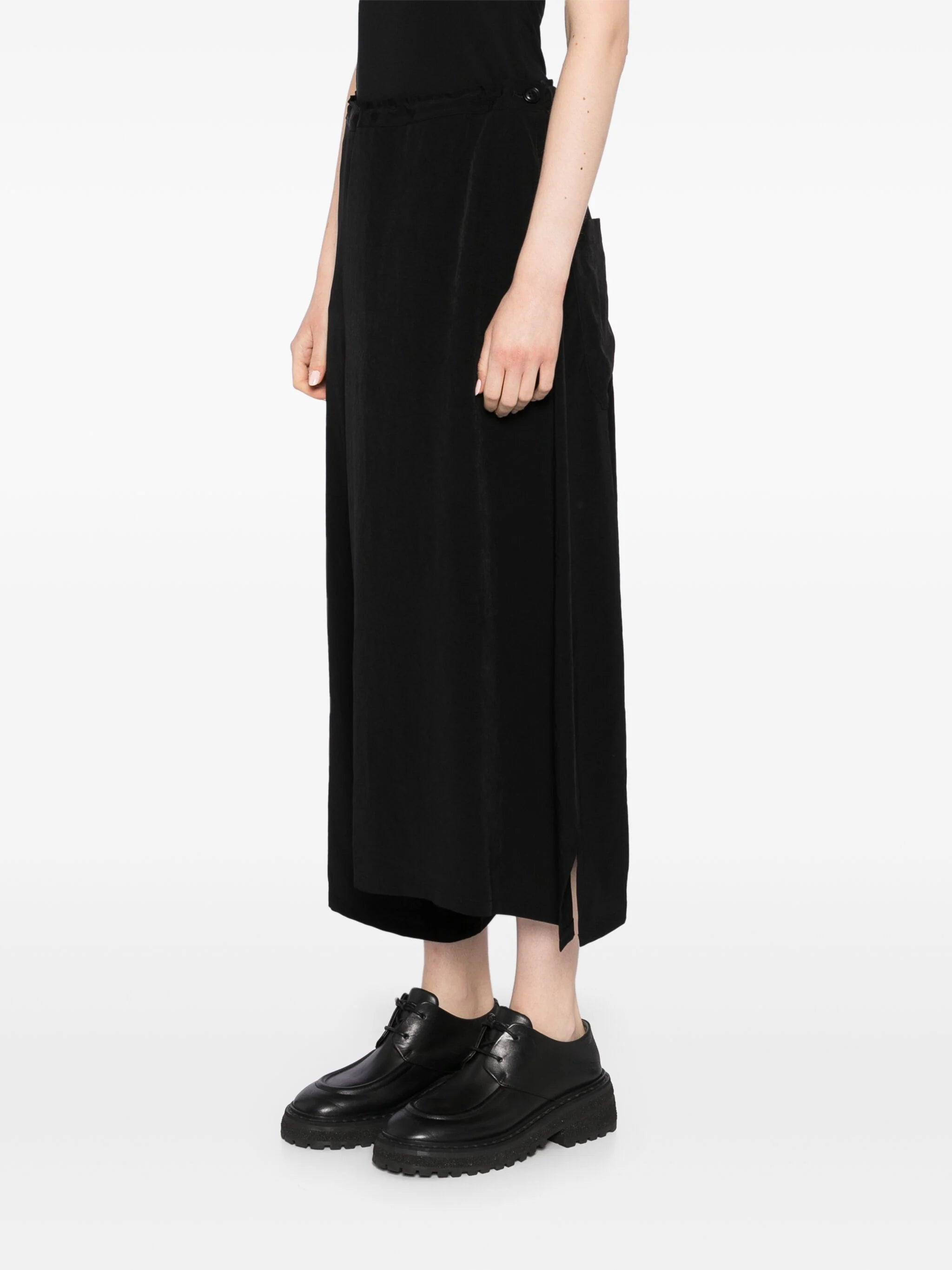 Y'S - Women O-Asymmetry Flare Pants Comfortable Pleated Pants