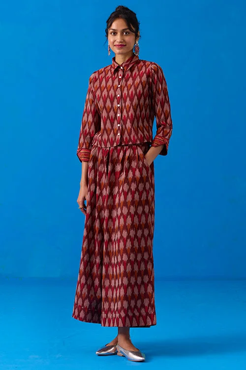 Okhai "Colossal" Hand-Embroidered Mirrorwork Pure Cotton Ikkat Top and Pants Set Casual Lounge Pants
