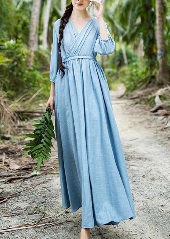 Plus Size Blue Patchwork tie waist Party Summer Chiffon Dress
