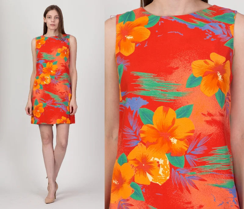 90s Sunset Floral Mini Shift Dress - Petite Small to Medium