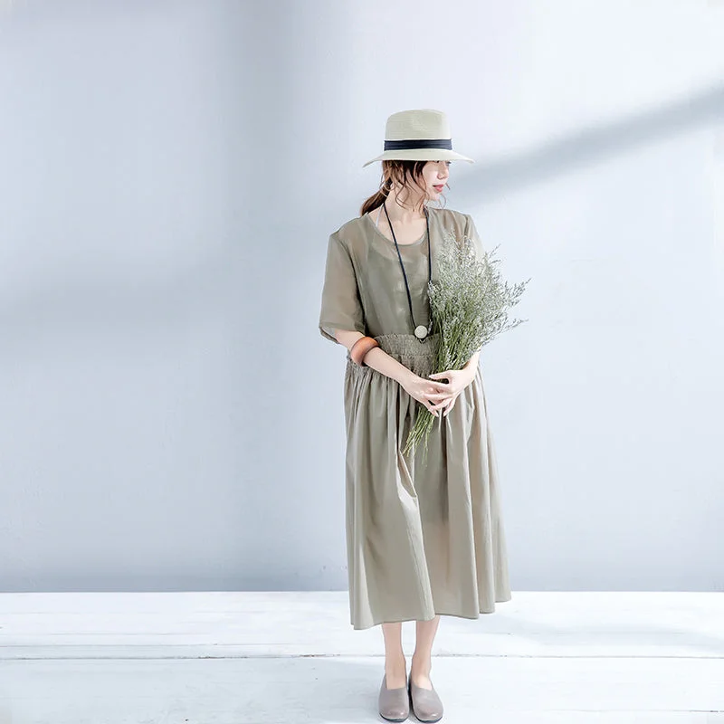 Elegant gray cotton linen dresses plus size elastic waist cotton dresses fine o neck linen clothing dress Elegant gray cotton linen dresses plus size elastic waist cotton dresses fine o neck linen clothing dress