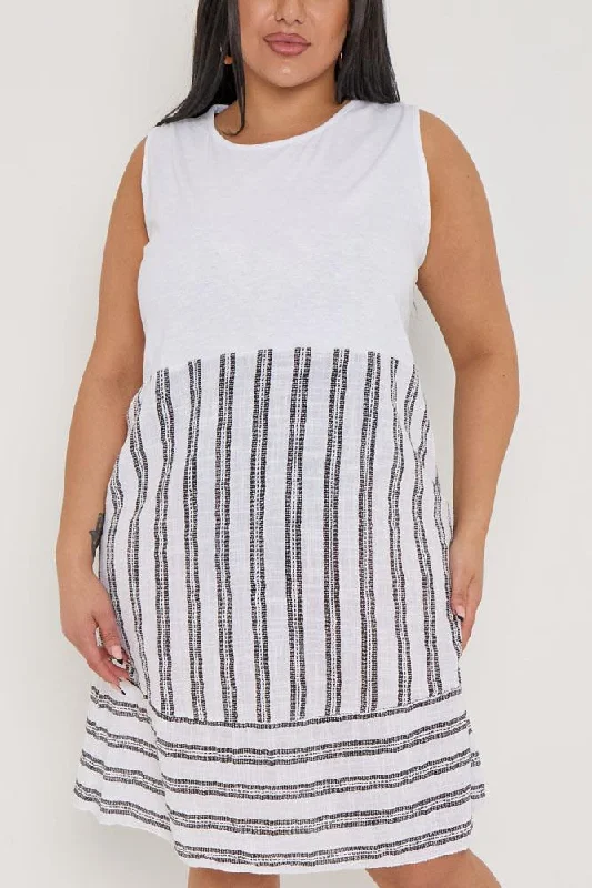 Stripe Print Pleated Hem Cotton Dress