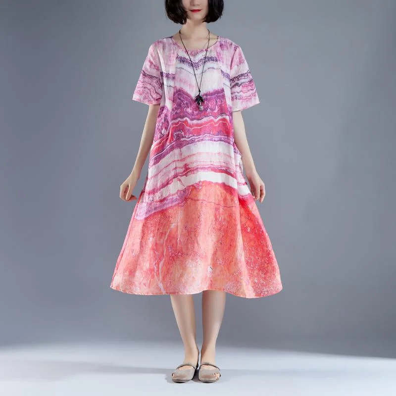 fashion Ramie dresses oversize Short Sleeve Pockets Summer Printed Casual Long Dress fashion Ramie dresses oversize Short Sleeve Pockets Summer Printed Casual Long Dress