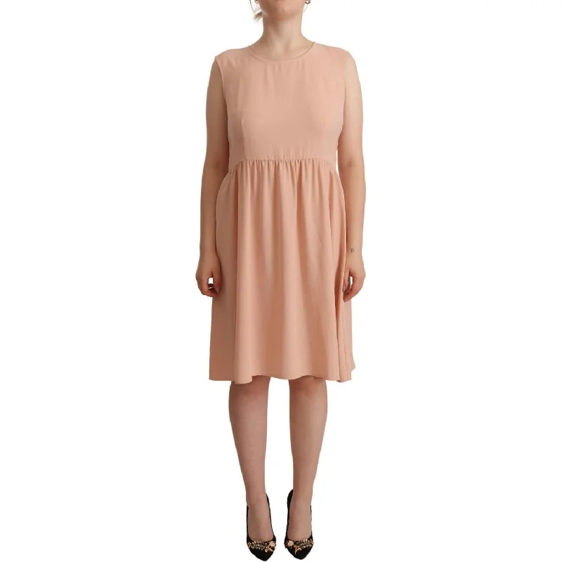 Twinset Elegant Beige Sleeveless Shift Dress