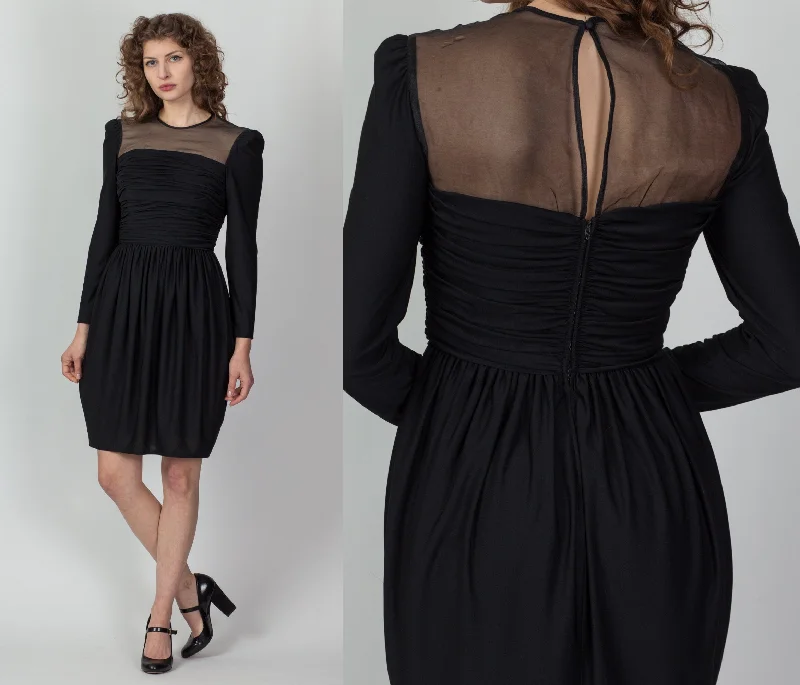 80s Leslie Fay Ruched Bodycon Little Black Dress - Small