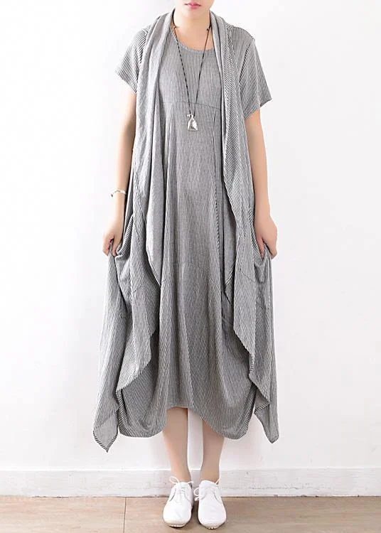 summer new gray original design striped dress long dresses and vest outside wearing casual suit summer new gray original design striped dress long dresses and vest outside wearing casual suit