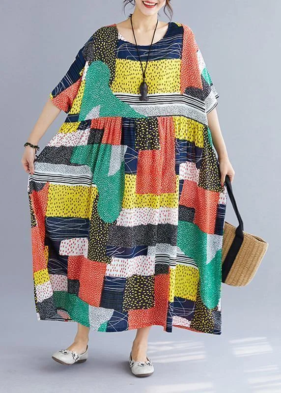 DIY o neck cotton quilting clothes Tutorials orange patchwork color long Dress summer DIY o neck cotton quilting clothes Tutorials orange patchwork color long Dress summer