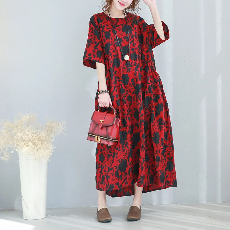 fashion red prints long cotton dresses Loose fitting back tie waist caftans New o neck kaftans fashion red prints long cotton dresses Loose fitting back tie waist caftans New o neck kaftans
