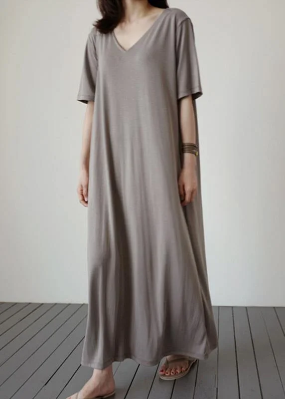 Natural v neck baggy cotton Tunics Work gray cotton Dress