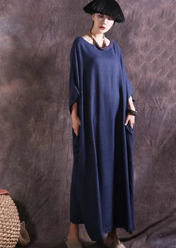 DIY blue loose waist linen cotton clothes For Women Batwing Sleeve long summer Dresses DIY blue loose waist linen cotton clothes For Women Batwing Sleeve long summer Dresses