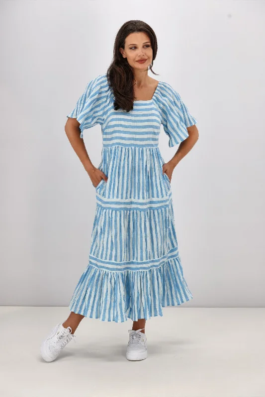 Shine On Label Sajah Multi Stripe Dress Blue