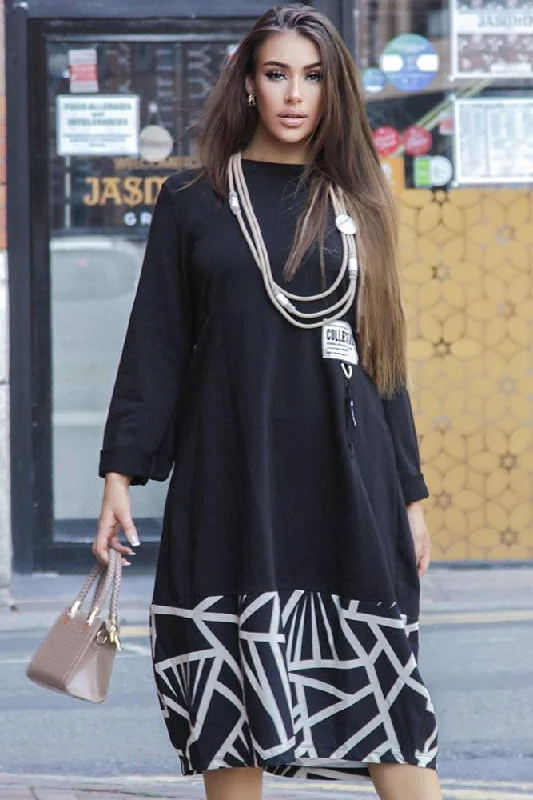 Italian Abstract Printed Hem Dress
