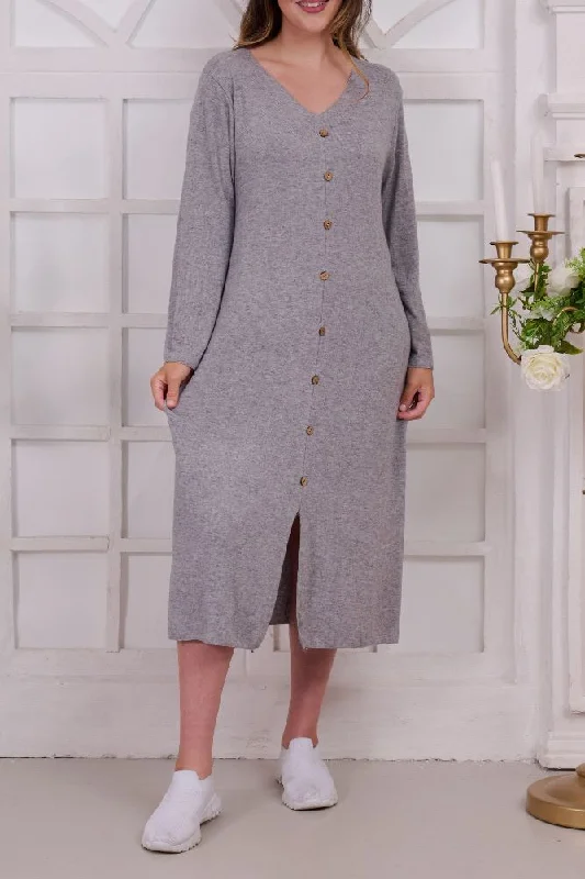 Plain Button Detail Viscose Dress