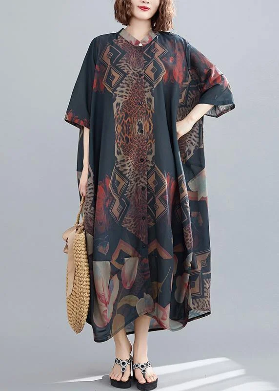 Classy Stand Collar Summer Dresses Fashion Ideas Black Abstract Pattern Long Dresses Classy Stand Collar Summer Dresses Fashion Ideas Black Abstract Pattern Long Dresses