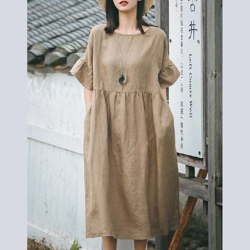 vintage khaki long linen dress plus size O neck baggy dresses linen clothing dress boutique Butterfly Sleeve dresses vintage khaki long linen dress plus size O neck baggy dresses linen clothing dress boutique Butterfly Sleeve dresses