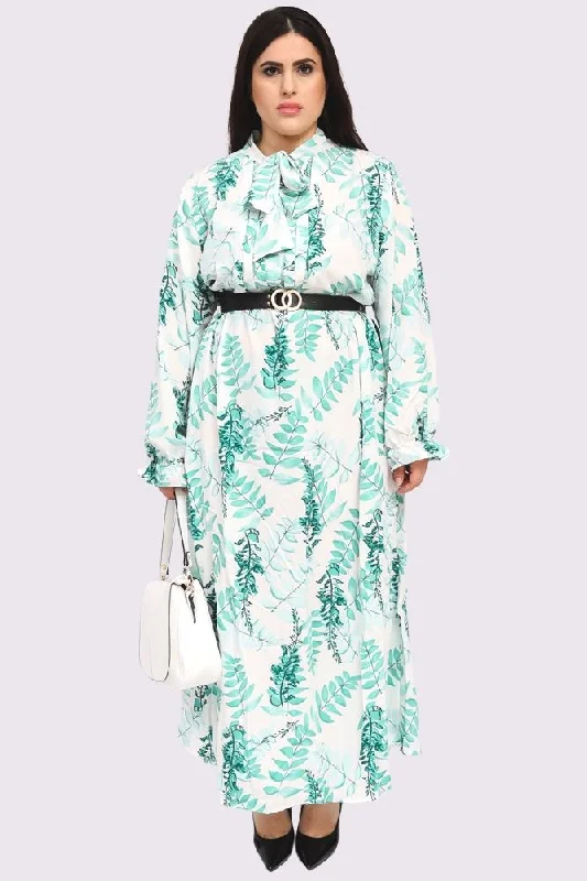 Tropical Print Tie Neck Dress