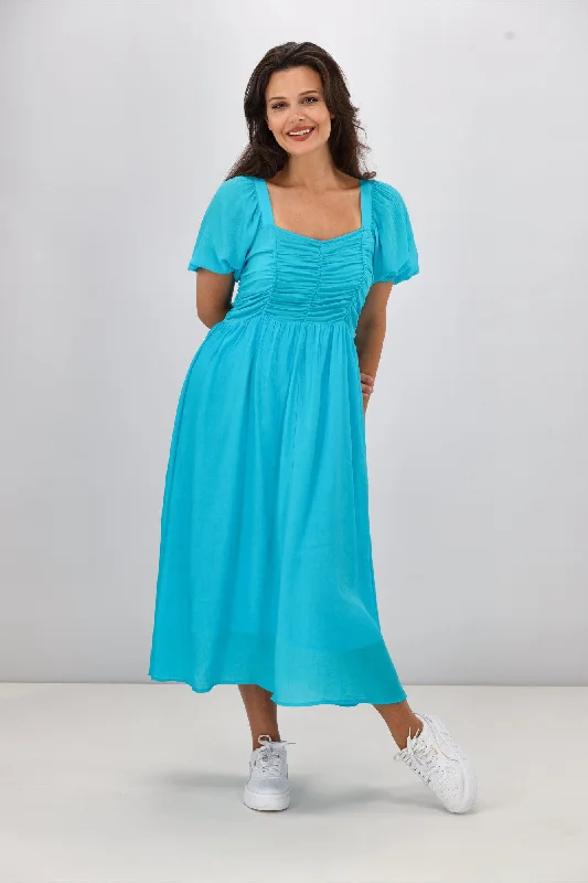 Shine On Label Sharni Draped Bodice Dress Turquoise