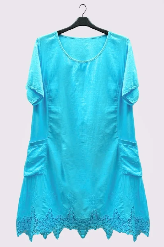 Plain Lace Trim Hem Cotton Dress