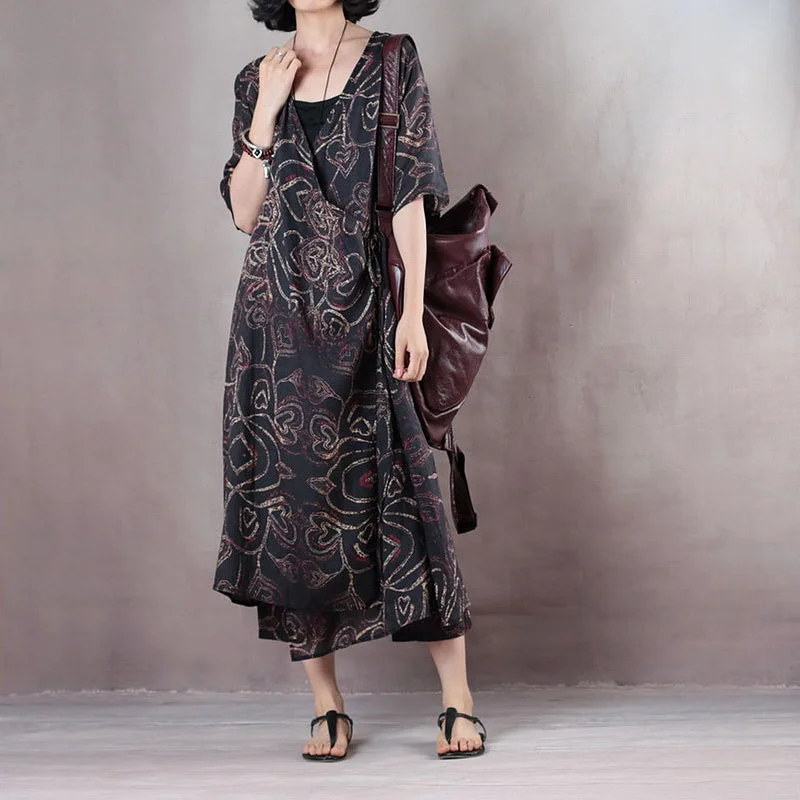 Elegant black natural linen dress plus size v neck floral linen clothing dress vintage half sleeve tie waist gown Elegant black natural linen dress plus size v neck floral linen clothing dress vintage half sleeve tie waist gown