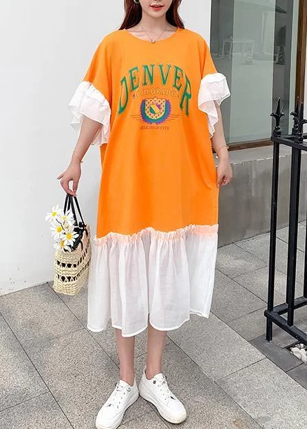DIY patchwork cotton summerclothes For Women Tunic Tops yellow alphabet prints long Dress DIY patchwork cotton summerclothes For Women Tunic Tops yellow alphabet prints long Dress