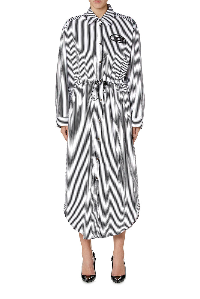 Midi shirt-dress in striped cotton