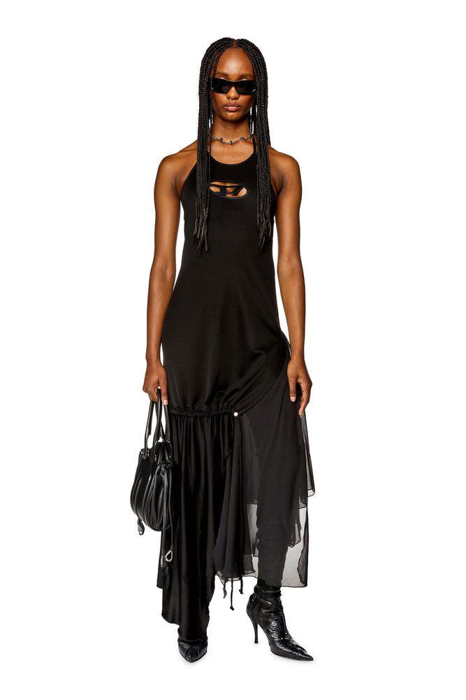 Halterneck dress with chiffon hem