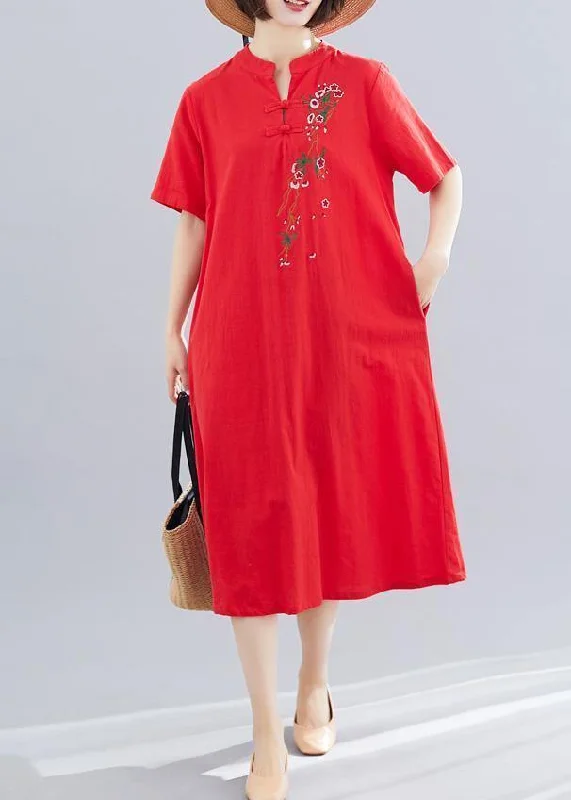 French short cotton Tunic Outfits red long Dresses summer