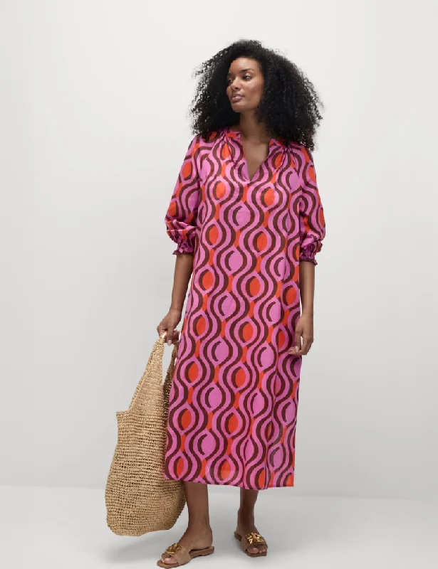 Pure Cotton V-Neck Midaxi Kaftan Beach Dress