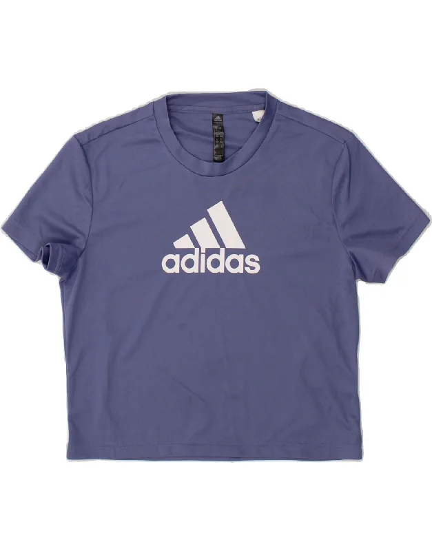 ADIDAS Womens Aeroready Crop Graphic T-Shirt Top UK 4-6 XS Navy Blue Basic T-Shirt Crew Neck Short Sleeve ADIDAS Womens Aeroready Crop Graphic T-Shirt Top UK 4-6 XS Navy Blue Basic T-Shirt Crew Neck Short Sleeve