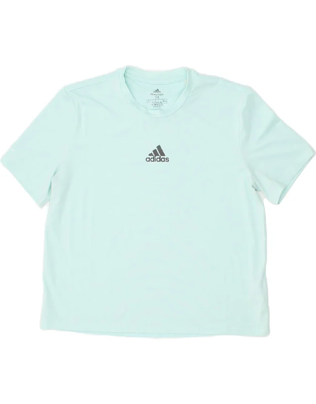 ADIDAS Womens Aeroready T-Shirt Top UK 12/14 Medium Blue Polyester Print Jacquard Patchwork ADIDAS Womens Aeroready T-Shirt Top UK 12/14 Medium Blue Polyester Print Jacquard Patchwork
