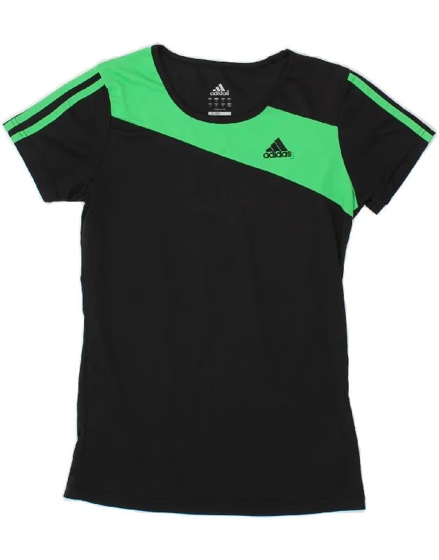 ADIDAS Womens Climacool T-Shirt Top UK 12 Medium Black Colourblock Print Jacquard Patchwork